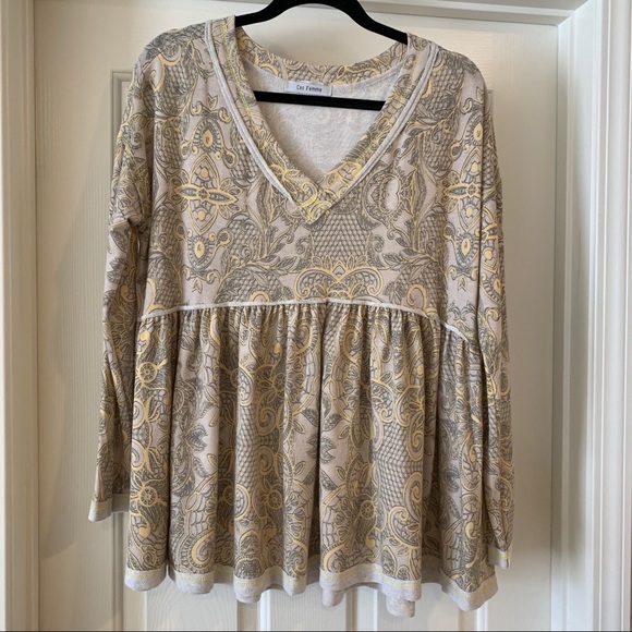 ❤️LAST NEW S Yellow Relaxed Knit Lace Print Top - Picture 5 of 9